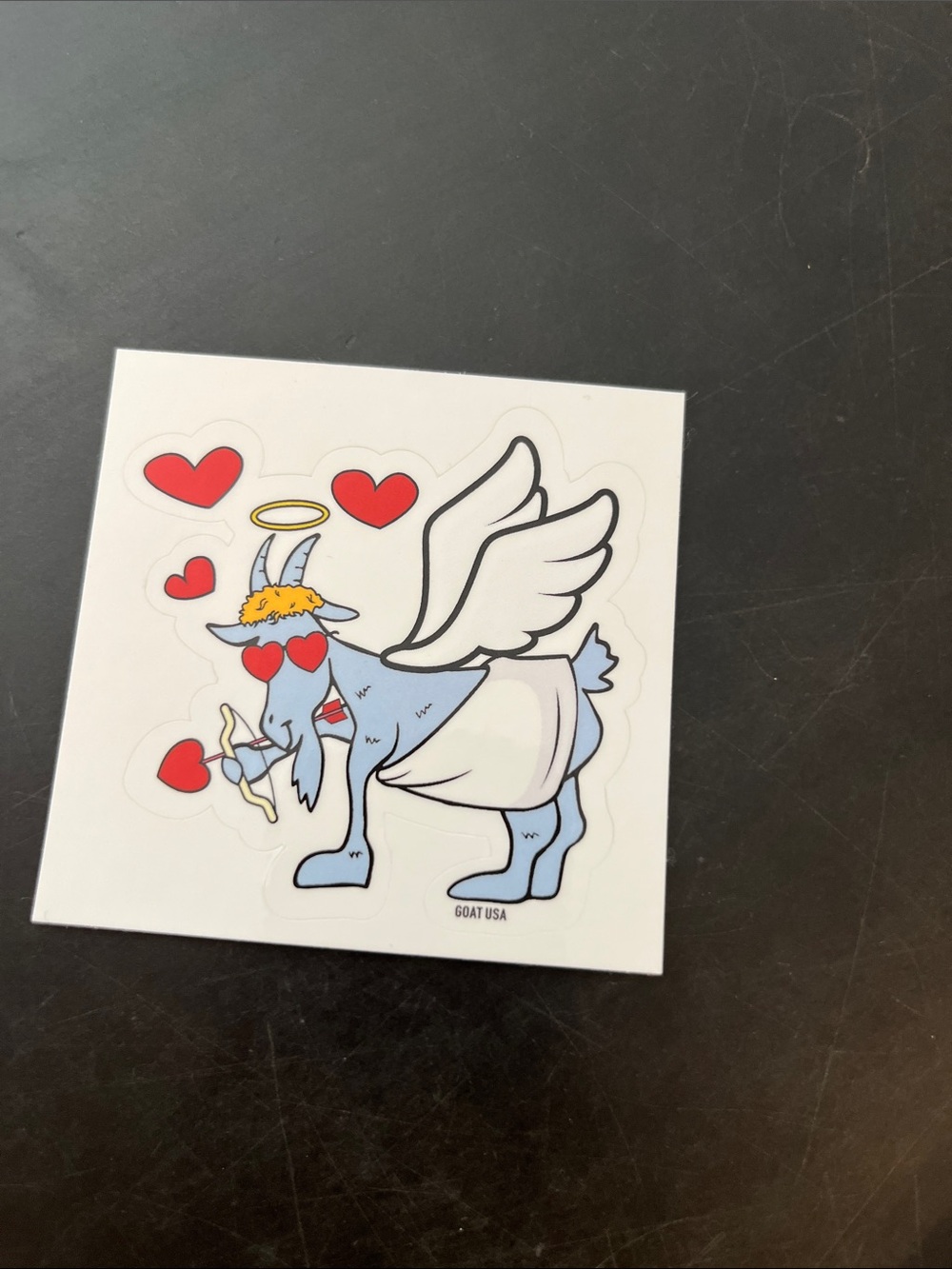 GOAT USA Blue Winged Goat Sticker with Red Hearts